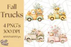 Vintage Truck Pumpkin and Fall Flowers PNG Clipart, Autumn Product Image 1
