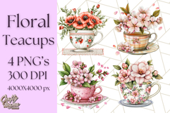 Vintage Floral Teacup Clipart PNG, Blooming Teacups Clip Art Product Image 1