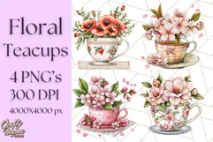 Vintage Floral Teacup Clipart PNG, Blooming Teacups Clip Art Product Image 1