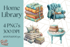 Whimsical Library Clipart with Cozy Readers and Books Product Image 1
