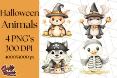 Halloween Animal Costumes PNG, Cute Spooky Animals Clipart Product Image 1