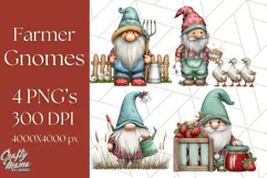 Farmer Gnome Clipart, Cute Farm Gnomes PNG Illustrations Product Image 1