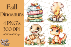 Fall Dinosaur PNG Clipart with Autumn Elements, Cute Dino Product Image 1
