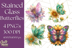 Stained Glass Butterfly and Sunflower PNG Clipart Product Image 1