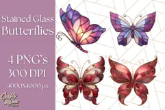 Stained Glass Butterfly PNG Colorful Clipart for Sublimation Product Image 1
