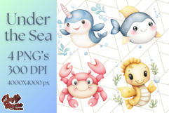 Under the Sea Nursery Clipart, Ocean Animals PNG Product Image 1
