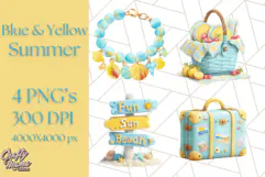 Sky Blue and Sunshine Yellow Summer Clipart PNG, Tropical Product Image 1
