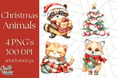 Vintage Christmas Clipart PNG, Cute Animals Holiday Elements Product Image 1