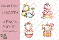 Cute Dessert Unicorn PNG Clipart with Cupcakes & Candies Product Image 1