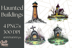 Halloween Buildings Clipart PNG, Haunted Houses Art Product Image 1