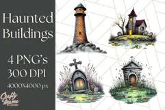 Halloween Buildings Clipart PNG, Haunted Houses Art Product Image 1
