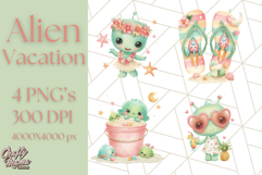 Alien Vacation Clipart PNG, Cute Summer Galaxy Art Clip Art Product Image 1