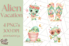 Alien Vacation Clipart PNG, Cute Summer Galaxy Art Clip Art Product Image 1