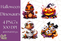 Bright Halloween Dinosaur PNG Clipart with Holiday Elements Product Image 1