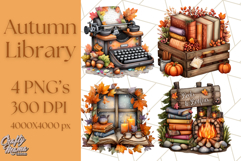 Autumn Library Clipart PNG, Cozy Fall Book Art Product Image 1