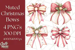 Muted Cozy Christmas Bows PNG Clipart, Winter Holiday Png Product Image 1
