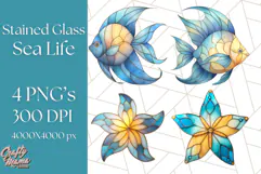 Stained Glass Sea Creatures PNG Clipart, Ocean Fantasy Product Image 1