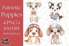 Patriotic Dogs Clipart, Cute 4th of July Puppies PNG Product Image 1