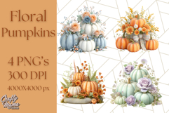 Pumpkin Clipart with Fall Flowers PNG Autumn Illustration Product Image 1