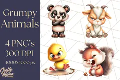Adorable Angry Animals Clipart PNG, Cute Moody Faces Png Product Image 1