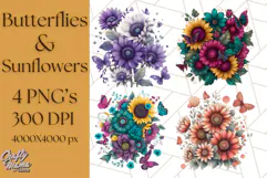 Sunflower and Butterfly PNG Clipart, Bright Jewel Tones Png Product Image 1