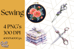 Floral Sewing Clipart PNG Vintage Sewing Elements Needlework Product Image 1
