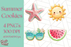 Summer Iced Cookie Clipart PNG, Cute Tropical Cookies Product Image 1
