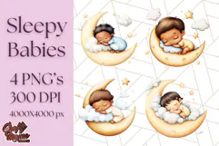 Sleeping Baby on Moon PNG, Cute Night Sky Baby Clipart Png Product Image 1