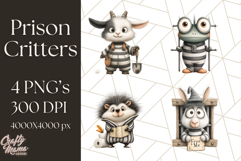Cute Animals in Jail Clipart PNG, Funny Prisoner Critters Product Image 1