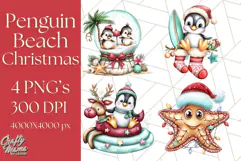 Christmas Penguins The Beach Clipart PNG, Tropical Holiday Product Image 1