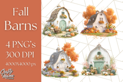 Fall Barn Clipart PNG With Pumpkins and Flowers, Autumn Png Product Image 1