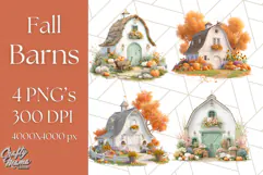 Fall Barn Clipart PNG With Pumpkins and Flowers, Autumn Png Product Image 1