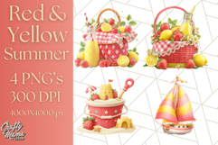 Strawberry Red Lemon Yellow Summer Clipart PNG, Summer Icons Product Image 1