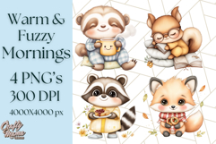 Warm &amp; Fuzzy Mornings PNG Clipart, Cozy Animal Art Download Product Image 1
