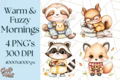 Warm & Fuzzy Mornings PNG Clipart, Cozy Animal Art Download Product Image 1