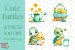 Cute Baby Turtle Clipart, Cute Animals Png Product Image 1