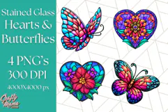 Stained Glass Hearts and Butterflies Clipart PNG Product Image 1