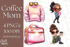Sassy Mom Coffee PNG Clipart, Messy Bun Mom Life PNGs Product Image 1