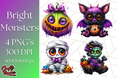 Spooky Cute Monster PNG Clipart, Adorable Halloween Monsters Product Image 1