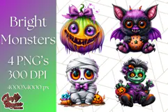 Spooky Cute Monster PNG Clipart, Adorable Halloween Monsters Product Image 1
