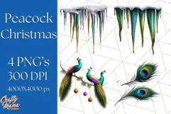 Peacock Christmas Clipart in Jewel Tones, Christmas Png Product Image 1