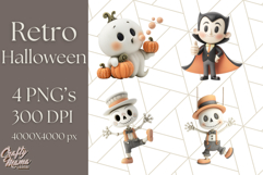 Retro Halloween Clipart Vintage PNG Graphics, 50s Holiday Product Image 1