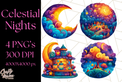 Whimsical Celestial Moon and Stars Clipart Constellation Png Product Image 1