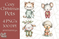 Christmas Pets in Pajamas Clipart PNG, Christmas Png Clipart Product Image 1