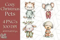 Christmas Pets in Pajamas Clipart PNG, Christmas Png Clipart Product Image 1
