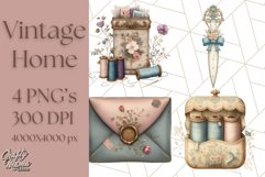 Vintage Cottagecore PNG Clipart, Phones Teacups Home Decor Product Image 1