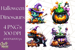 Bright Halloween Dinosaur PNG Clipart with Holiday Elements Product Image 1