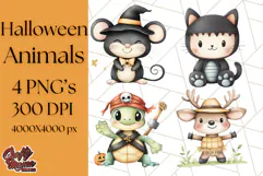 Halloween Animal Costumes PNG, Cute Spooky Animals Clipart Product Image 1