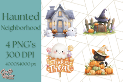 Halloween Neighborhood Clipart PNG for Trick or Treat Product Image 1