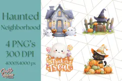Halloween Neighborhood Clipart PNG for Trick or Treat Product Image 1